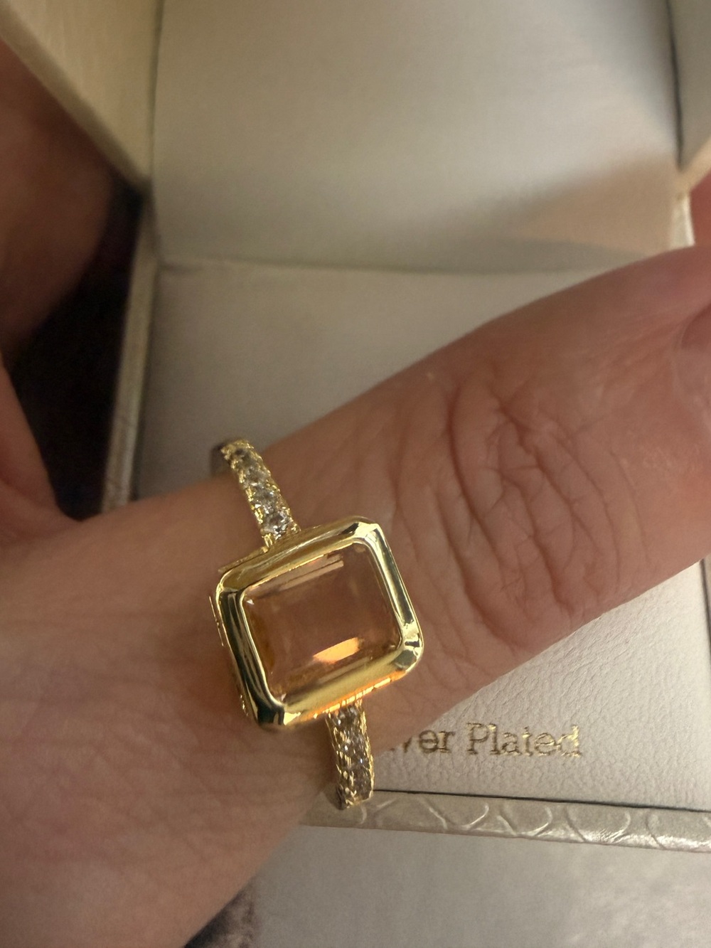 New designer Italy Georgio di Vincenza-Tone Rectangular Amber Stone Ring - Sz 8